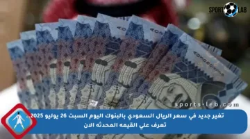 تغير جديد في سعر الريال السعودي بالبنوك اليوم السبت 26 يوليو 2025.. تعرف على القيمة المحدثة الآن